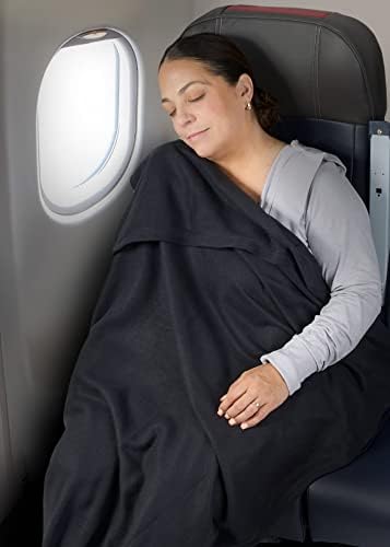 Brookstone Travel Blanket - Lightweight 2-in-1 Fleece with Carrying Pouch Blue