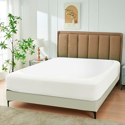 Biscaynebay Queen Bed Skirt Ivory Stretchy Box Spring Cover