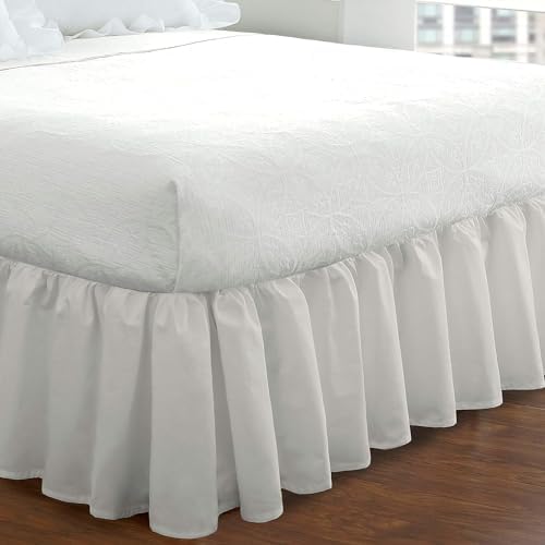 FRESH IDEAS Ruffled Bed Skirt Twin 14 Drop White