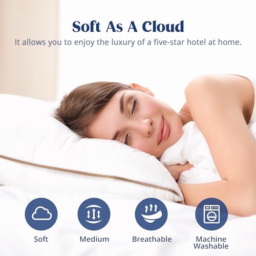 Puredown Goose Feather Down Pillows Queen Size Set of 2 1