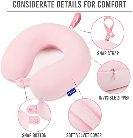 Fabuday Memory Foam Travel Neck Pillow - Pink with Snap Strap