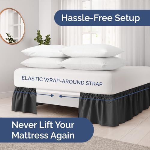 CGK Unlimited Wrap Around Dust Ruffle Bed Skirt 2 Pillowcases Bundle - Black