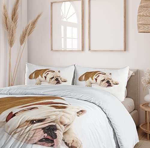 Ambesonne English Bulldog Duvet Cover Set Brown Cream 1
