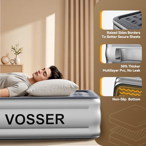 VOSSER Twin Air Mattress with Built in Pump 330LB Max 1