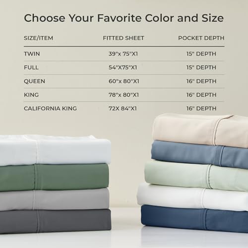 GOKOTTA Bamboo Rayon Fitted Sheet - King Size 16 Inch Pocket Blue