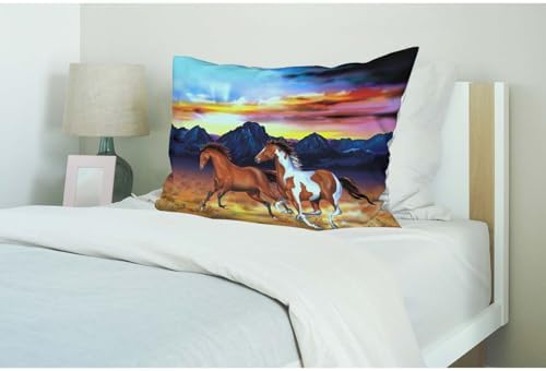Running Horses Pillow Case - Soft Breathable Queen Size 20x26 Inches