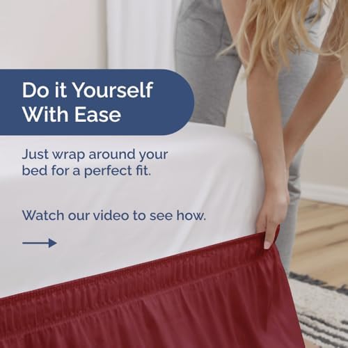 Wrap Around Dust Ruffle Bed Skirt Set - Burgundy for Twin Bed