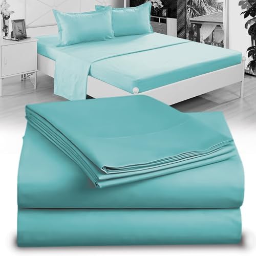DESTINY CRESCENT BEDDING Microfiber Twin Aqua Blue 3 PC Sheets Deep Pocket 15