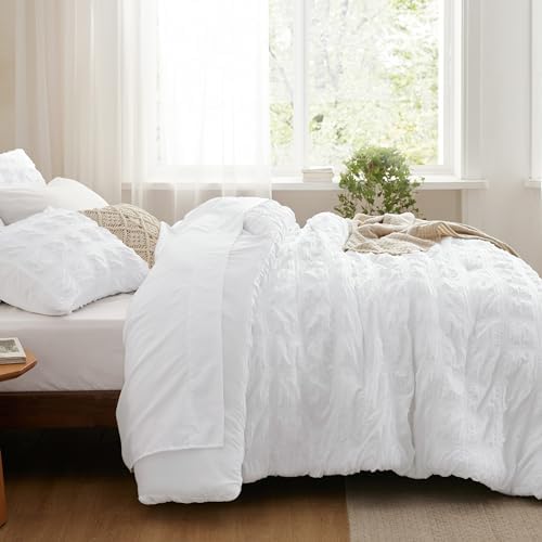 Bedsure Bed in a Bag Twin - 5 Piece Plaid Seersucker Comforter Set