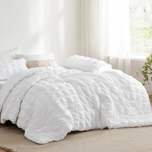 Bedsure Bed in a Bag Twin - 5 Piece Plaid Seersucker Comforter Set