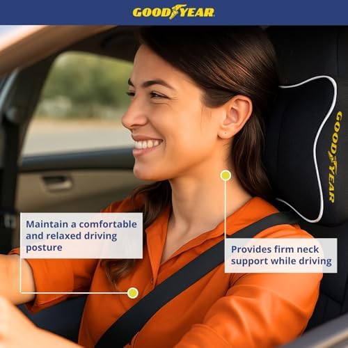 Goodyear Car Neck Pillow with Adjustable Strap and Memory Foam Support