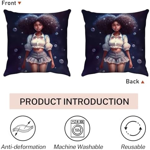 SARA NELL Black Girl Throw Pillow Cover 18x18 Inch