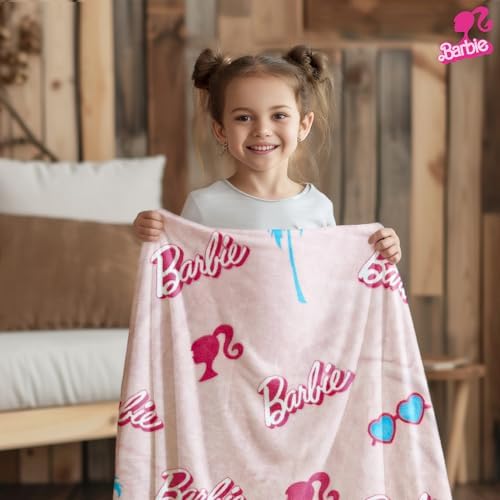 Barbie Fleece Throw Blanket 30x40 PinkWhite Officially Licensed