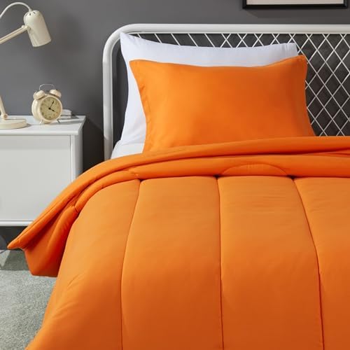 Amazon Basics 2-Piece Microfiber Kids Comforter Set Twin Bright Orange