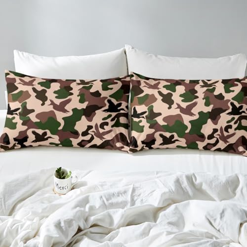 Erosebridal Camo Duck King Size Flat Fitted Sheet Set