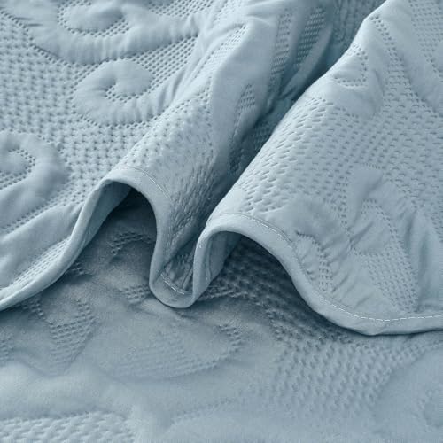 Kingnex King Size Bedspread Soft Lightweight Quilted Set 3 Pieces Blue