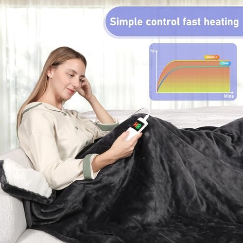 Cushious Heated Blanket Throw - 10 Heat Levels 8-Hour Auto Off
