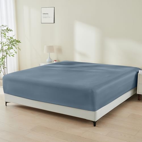 GOKOTTA Bamboo Rayon Fitted Sheet - King Size 16 Inch Pocket Blue