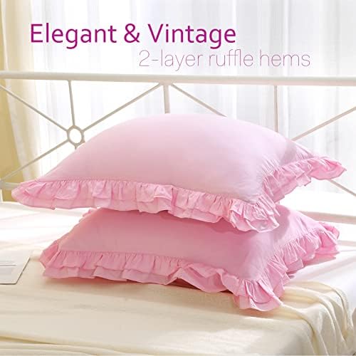 2 Pack Pink Ruffle Euro Pillowcases 26x26 Inches 100 Cotton