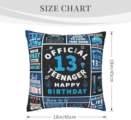 13th Birthday Pillow Covers 18x18 Inch for Boys