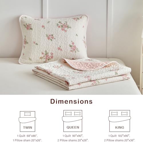 Joyreap Twin Quilt Set Floral Pink n White