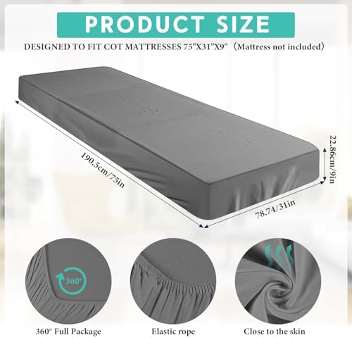 Baderke 75x31x9 Cot Sheet 2 Pack Dark Gray