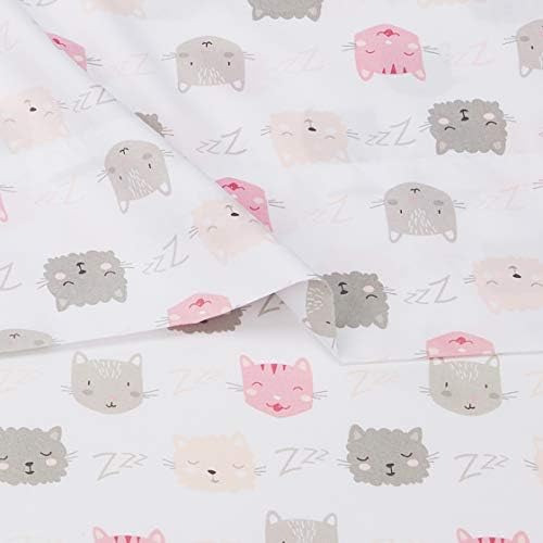 Amazon Basics Kids Soft Microfiber 3-Piece Sheet Set Twin Peony Pink Kitties