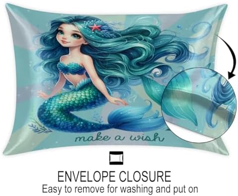 Pardick Turquoise Mermaid Satin Pillowcase - 20x26in