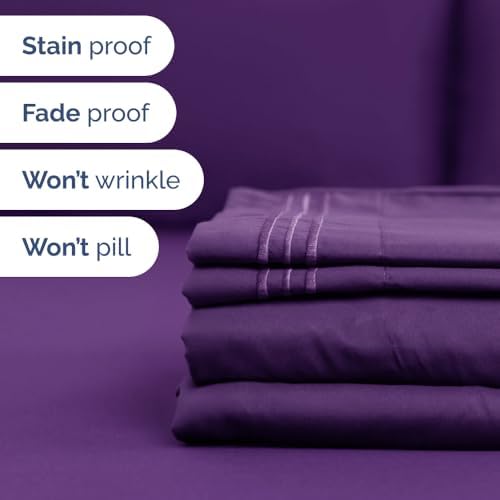 Wrap Around Dust Ruffle Bed Skirt 2 Pillowcases Bundle - Purple
