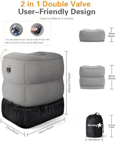 Sunany Inflatable Travel Foot Rest Pillow 2 Pack