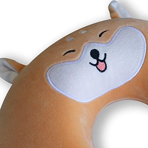 Cute Yellow Corgi Travel Pillow with Eye Mask