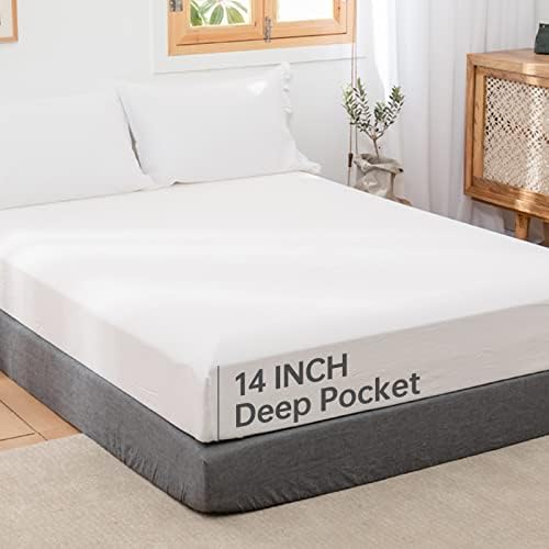 SimpleOpulence Linen Blend Fitted Sheet - Queen Size 14 Deep Pocket