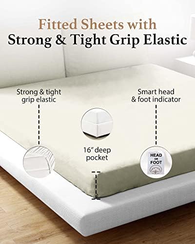 Good Sleep Bedding Queen Fitted Sheet Ivory 800 TC 16 Deep