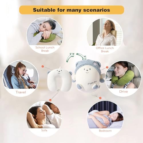 Kids Travel Pillow with Blue Bear Design