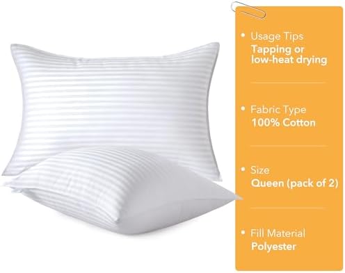 Oubonun Premium Striped Bed Pillows Queen Size Set of 2