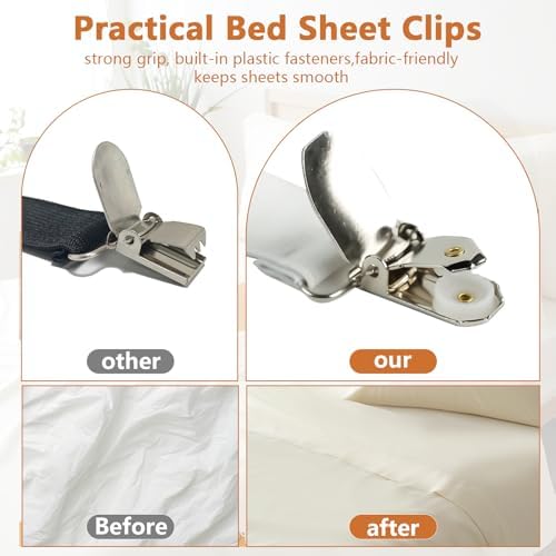 4PCS Sheet Straps with Metal Clips for Bed Corners