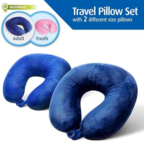 Cloudz Set of 2 Microbead Travel Neck Pillows - Blue