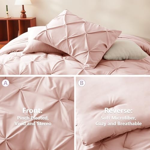 CozyLux Pink Comforter Set Queen 7-Piece Bed in a Bag