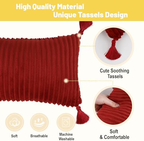 vocheer Small Travel Pillow with Tassels 11x7 Red 2pc