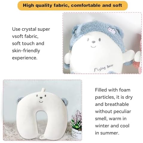 Kids Travel Pillow with Blue Bear Design