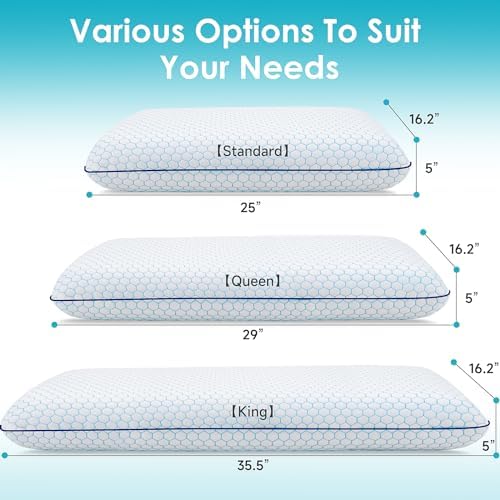 CushyOasis Memory Foam Pillows Set of 2 Blue Queen Size