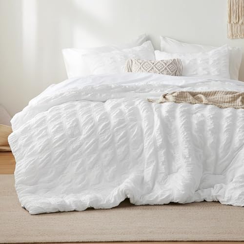 Bedsure Bed in a Bag Twin - 5 Piece Plaid Seersucker Comforter Set