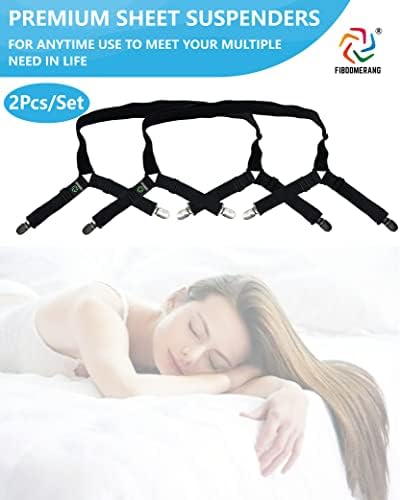 FIBOOMERANG Bed Sheet Straps - Crisscross Fitted Sheet Clips 2PcsSet Black
