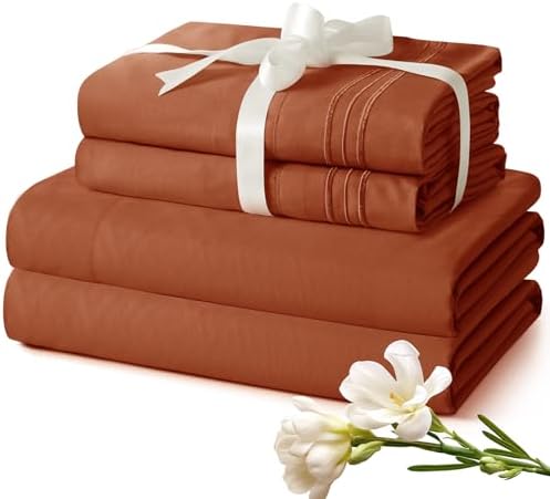 Aormenzy Extra Deep King Sheets - 4 Piece Burnt Orange Set