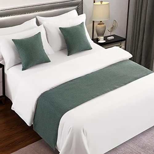 AMBERIS Bed Runner Blue-Green Imitation Linen Scarf for Home Hotel