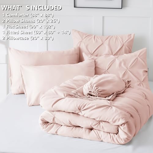 CozyLux Pink Comforter Set Queen 7-Piece Bed in a Bag
