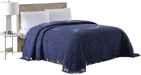 Beatrice Home Fashions Medallion Chenille Bedspread Queen Navy