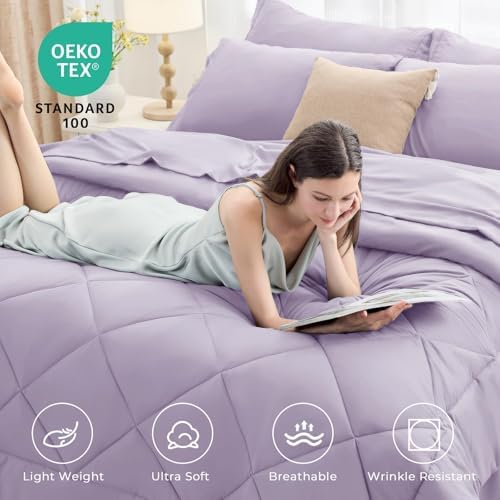 HEVUMYI Queen Purple Comforter Set 7-Piece