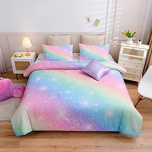 A Nice Night 6Pcs Gradient Glitter Comforter Set for Girls