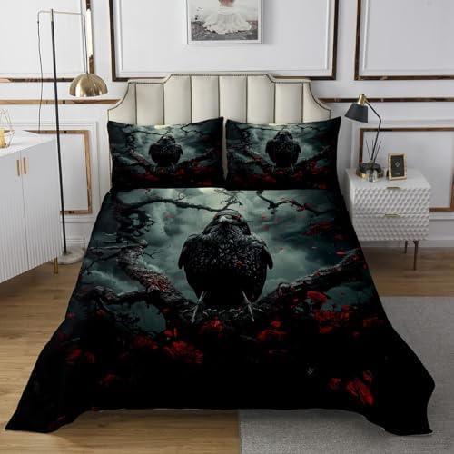 Feelyou Crows Bedspread Queen Kids Halloween Quilt Set